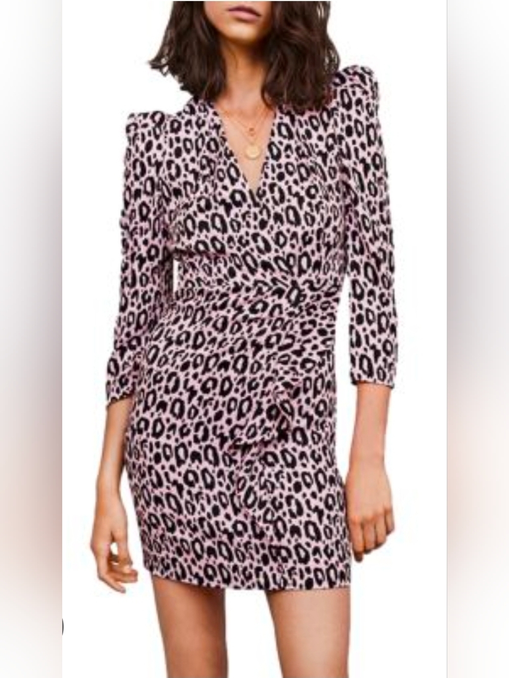 New Maje Ripanta Leopard-Print Wrap Mini Dress In Pink Size 36